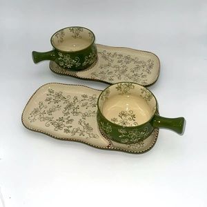 Temp-Tations Presentable Ovenware 18 oz Two Soup Crock & Two Appetizer Platters